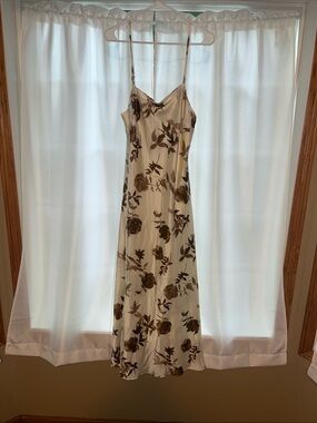 Blu Pepper Cream Maxi Slip Dress with Brown Floral Print